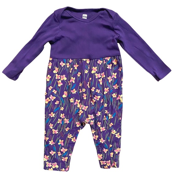 Tea Collection Other - EUC TEA Collection Floral Romper Girls 3-6 Months Purple Long Sleeve Cotton Boho